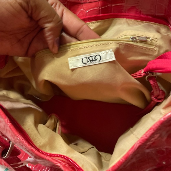 Cato pink faux croc embossed tote bag NWT zip close 11x14 in silver chain - Picture 5 of 7